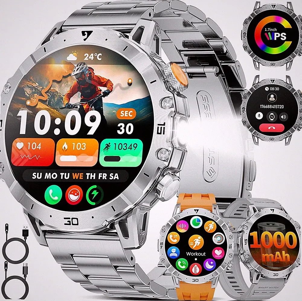 Smartwatch Herren 1000 mAh großer Akku 1,7? HD Bluetooth Anrufe Männer