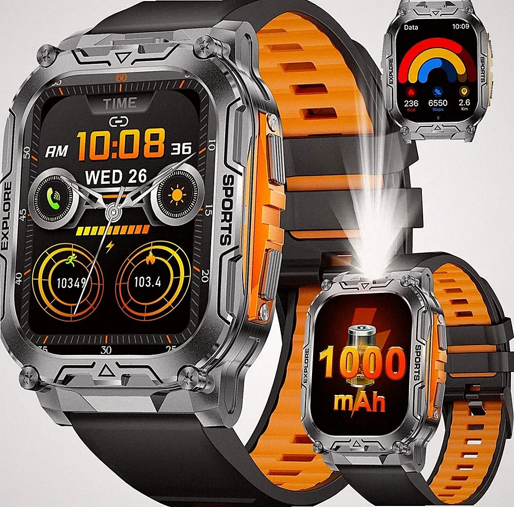 Smartwatch Herren 1000mAh 2,01'' HD Display IP68 Wasserdicht Fitnessuhr Android