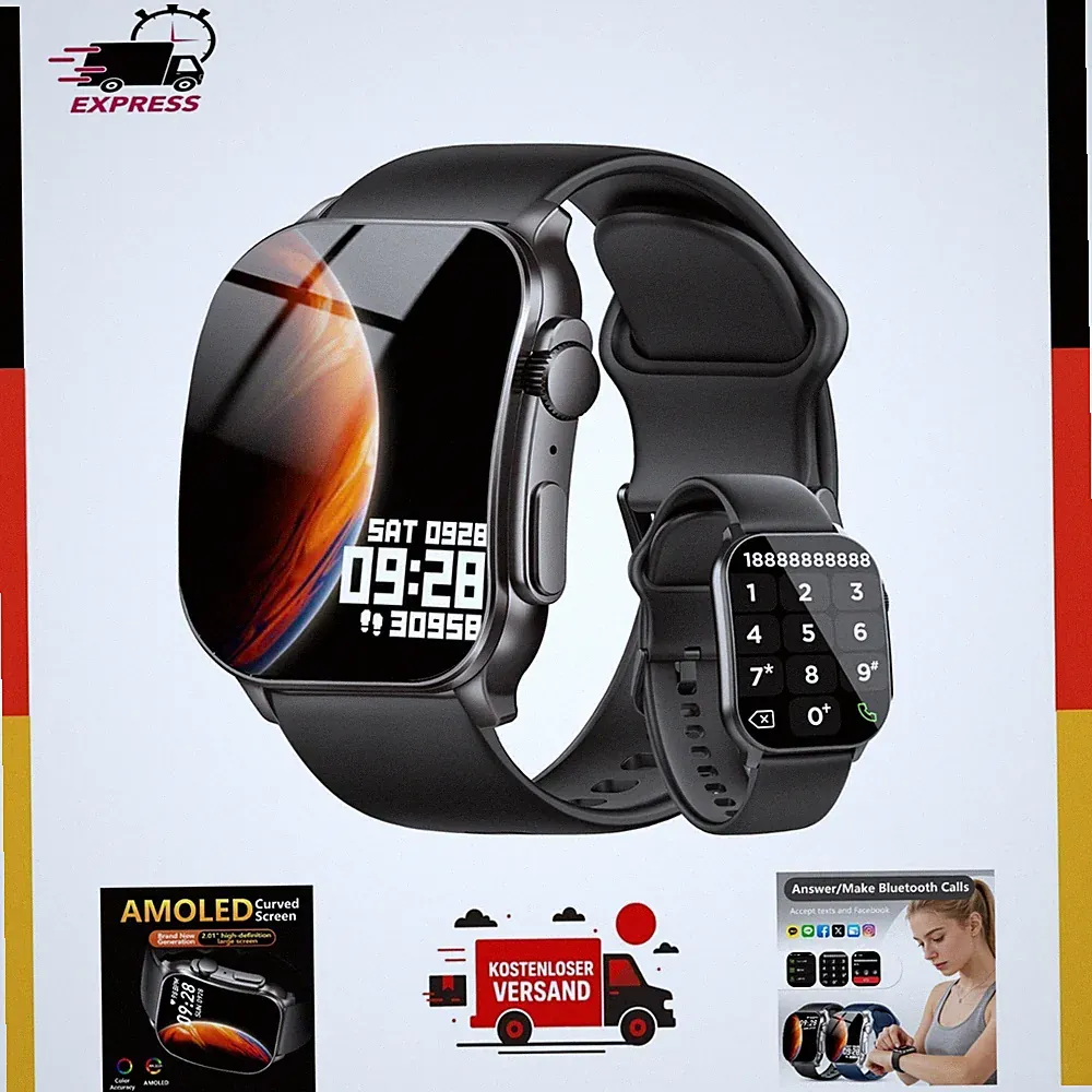 Smartwatch Herren 2,01" AMOLED Display Fitnessuhr Telefonfunktion IP68