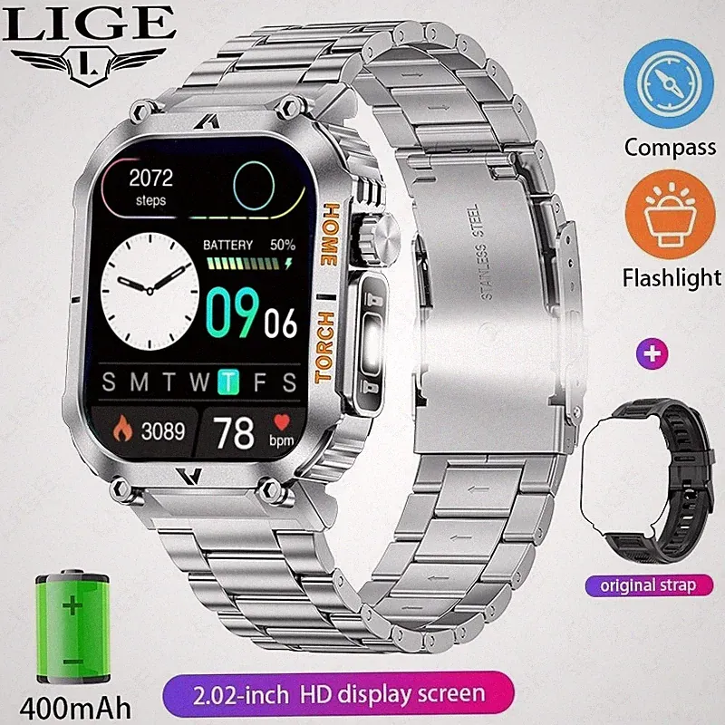 Smartwatch Herren 2.02" Bildschirm Fitnessuhr Tracker Herzfrequenz Wasserdicht