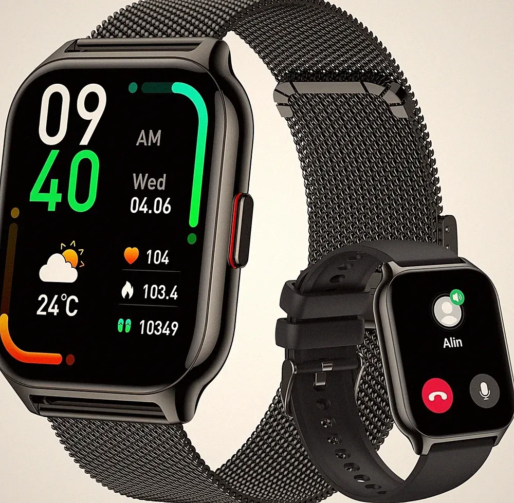 Smartwatch Herren 2 Zoll Bluetooth Anruffunktion Fitness iOS & Android - Schwarz