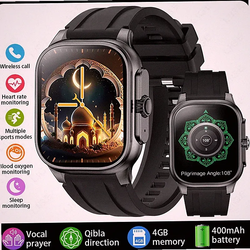 Smartwatch Herren 201 Zoll HD Telefonfunktion Fitness Sport Qibla Kompass 400mAh