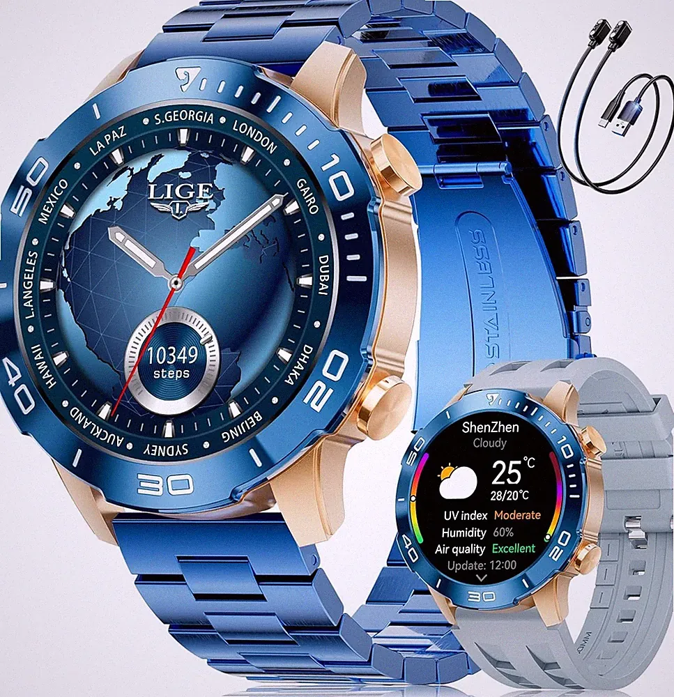 Smartwatch Herren AMOLED 24 7 Herzfrequenz Blau