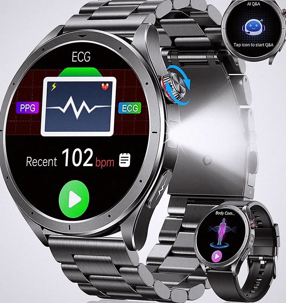 Smartwatch Herren Armbanduhr EKG SpO2 KI-Assistent iOS Android Telefonfunktion