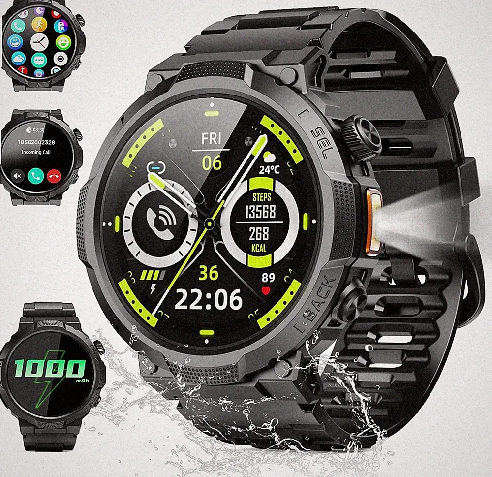 Smartwatch Herren Damen, 1.53" HD 1000Mah Militär Smart Watch Mit Telefonfunktio