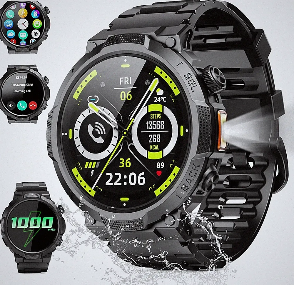 Smartwatch Herren Damen 1.53" HD 1000Mah Militär Smart Watch Mit Telefonfunktion