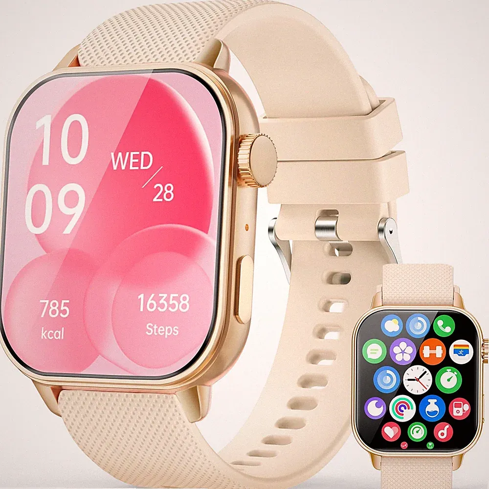 Smartwatch Herren Damen, 1,85" HD AMOLED Smart Watch, Goldrosa