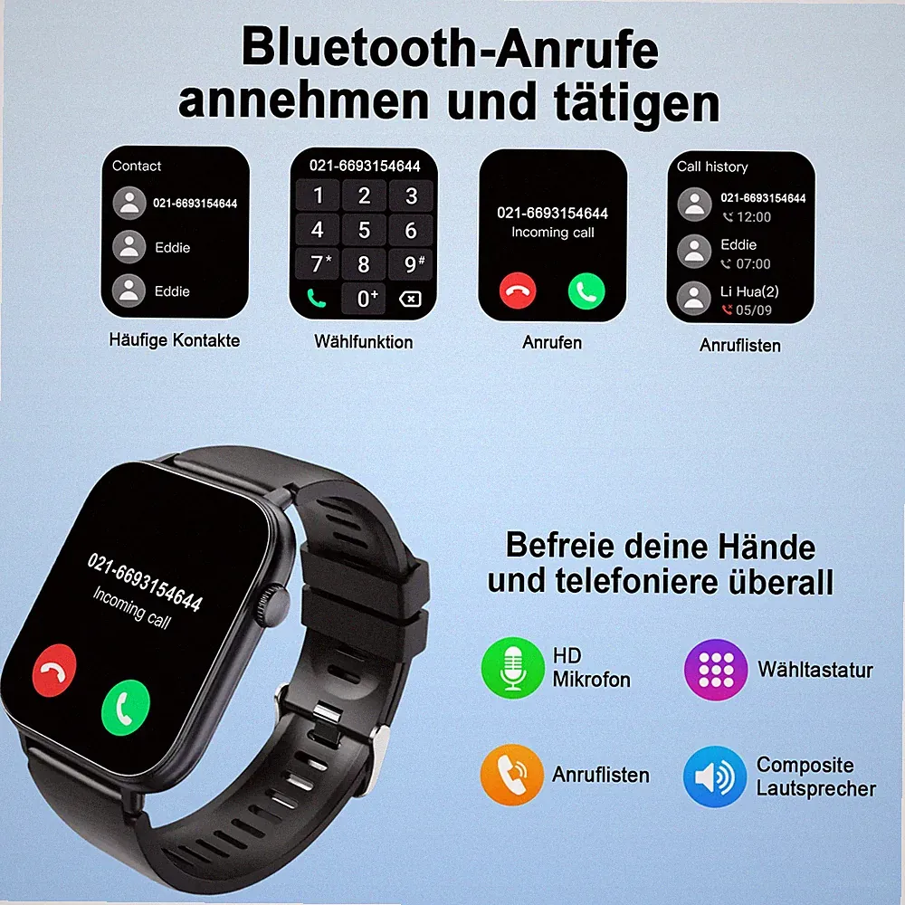 Smartwatch Herren Damen, 1,85" HD Touchscreen Smart Watch mit Telefonfunktion
