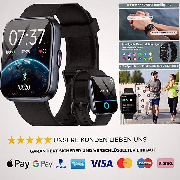 Smartwatch Herren Damen 1 85 Zoll Fitnessuhr 10 Tage Akku 3 ATM