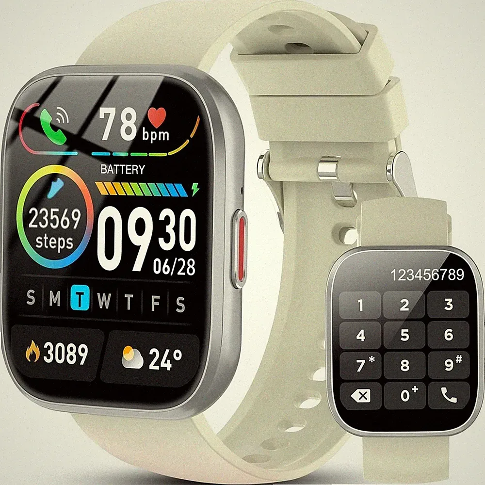 Smartwatch Herren Damen 1.85 Zoll Telefonfunktion Herzfrequenz Schlaf IP68 Weiß