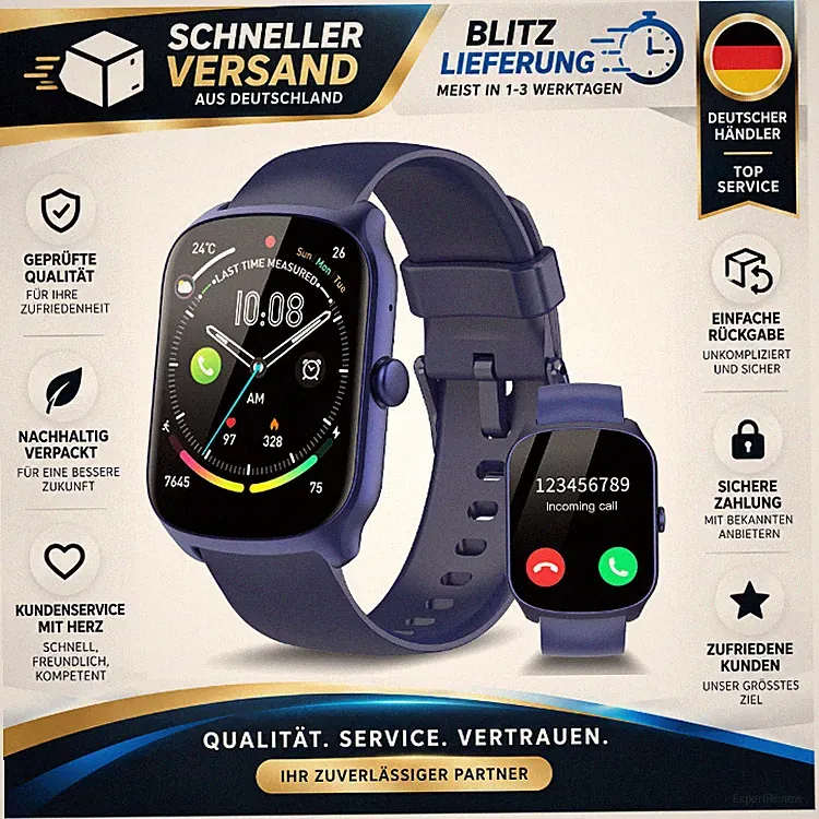 Smartwatch Herren Damen 1,95'' HD Touchscreen Bluetooth Anrufe, 110 Sportmodi