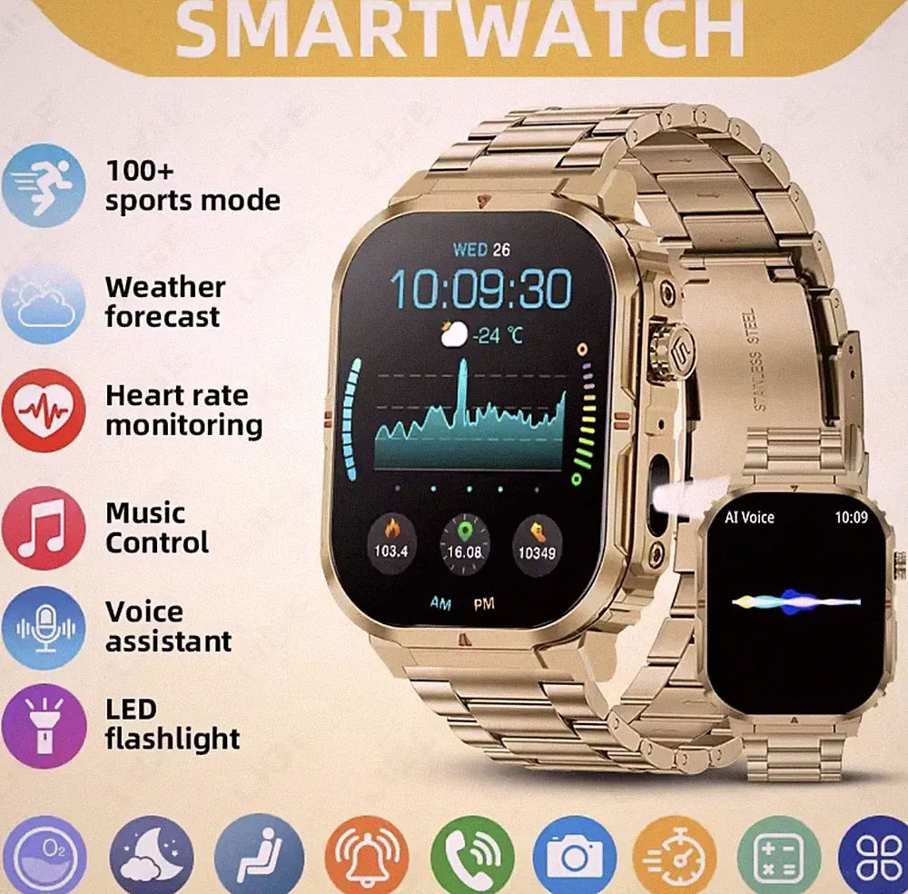 Smartwatch Herren Damen 2.01 Zoll HD Display Gesundheit Monitor Bluetooth Anruf