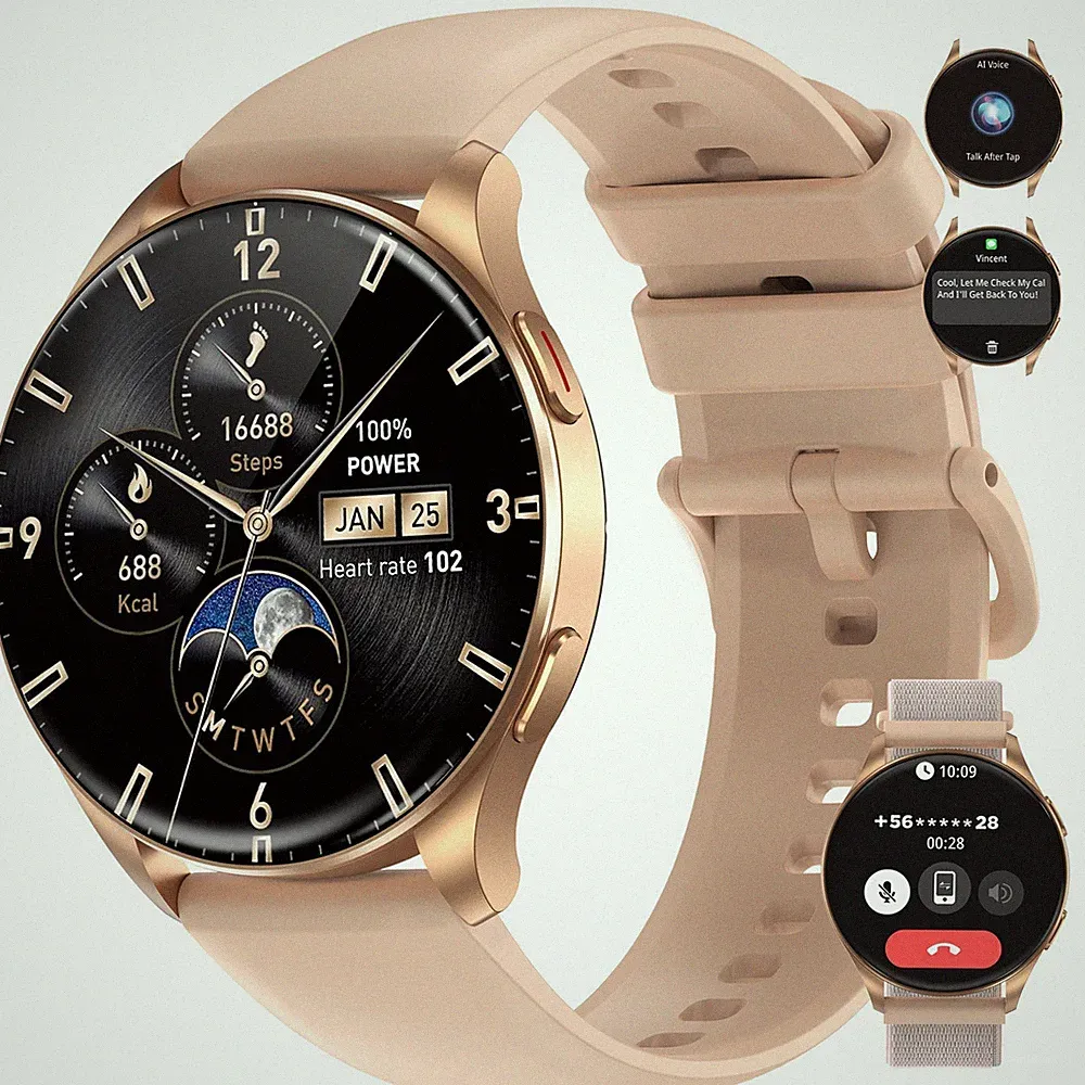 Smartwatch Herren Damen, AMOLED Always on Display Sportuhr mit Bluetooth Anrufe