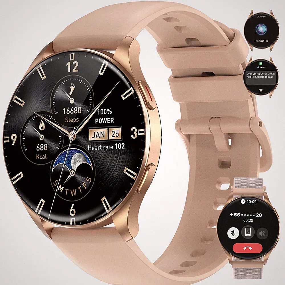 Smartwatch Herren Damen, AMOLED Always on Display Sportuhr mit Bluetooth Anrufe