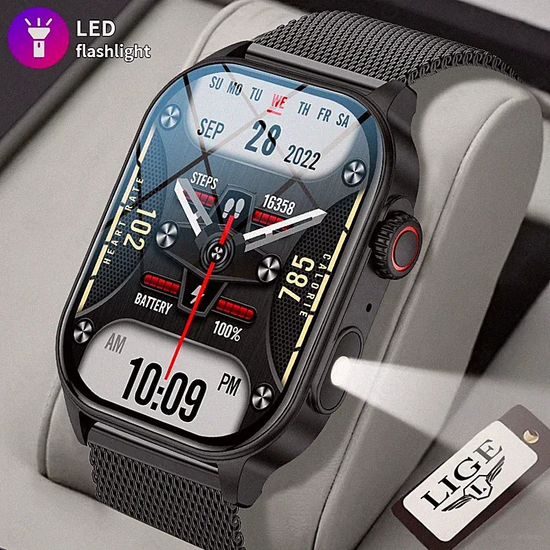 Smartwatch Herren Damen Anruf Fitness Herzfrequenz Taschenlampe Für iOS Android