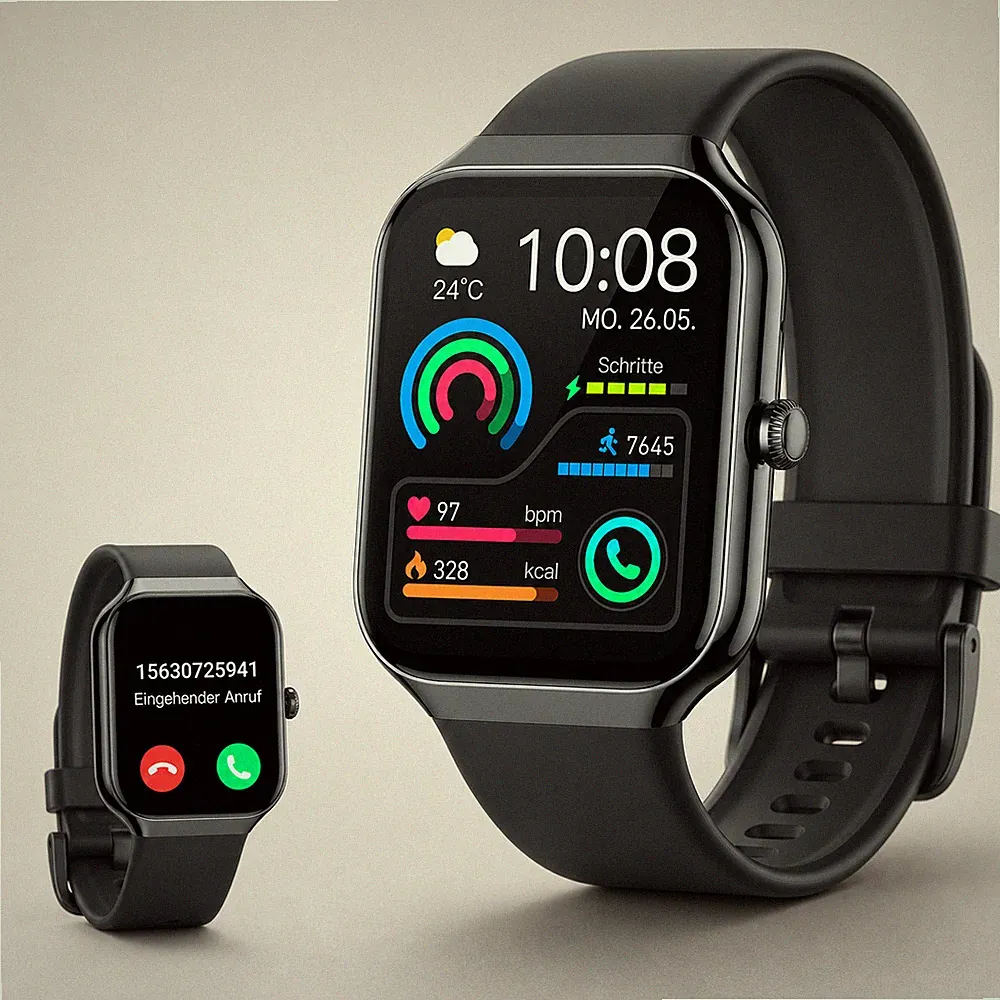 Smartwatch Herren Damen Anruffunktion Fitnessuhr für iOS & Android - Schwarz