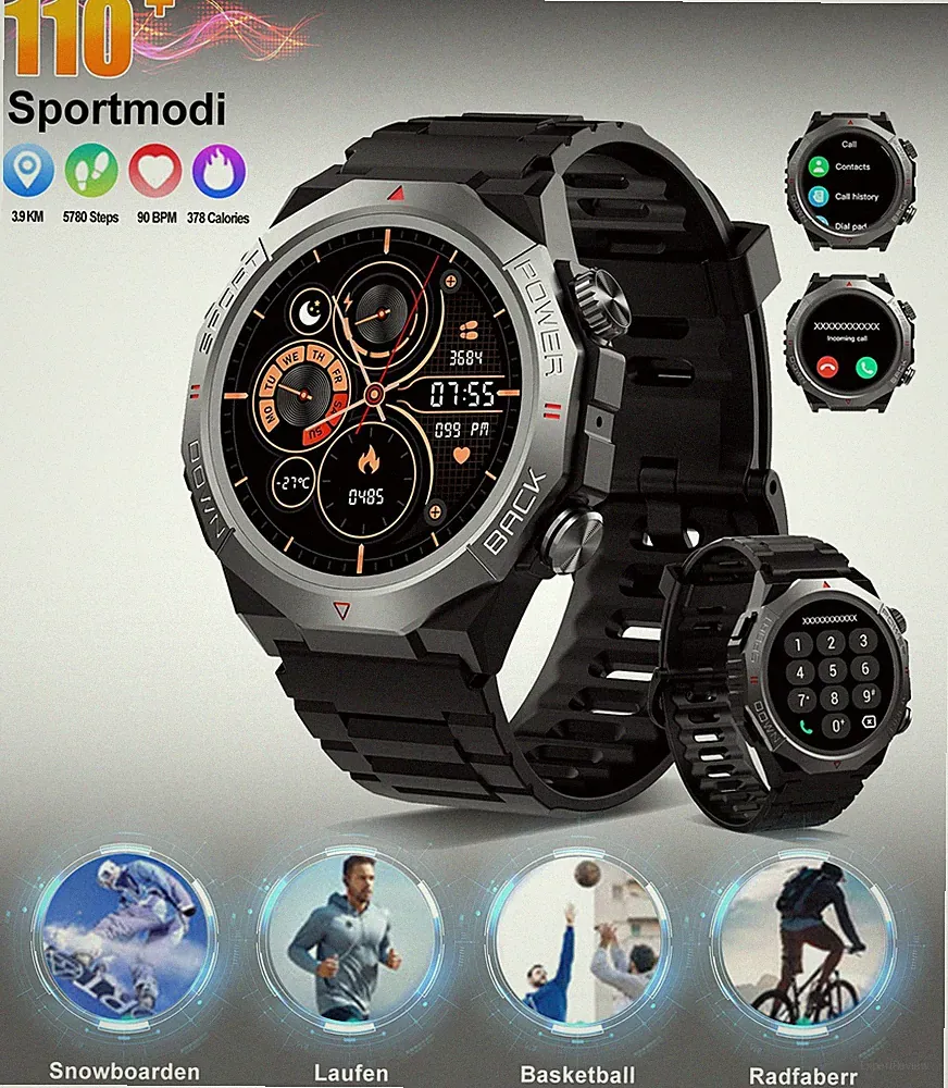 Smartwatch Herren Damen Bluetooth Anruf IP68 Sportuhr Fitness Tracker Puls