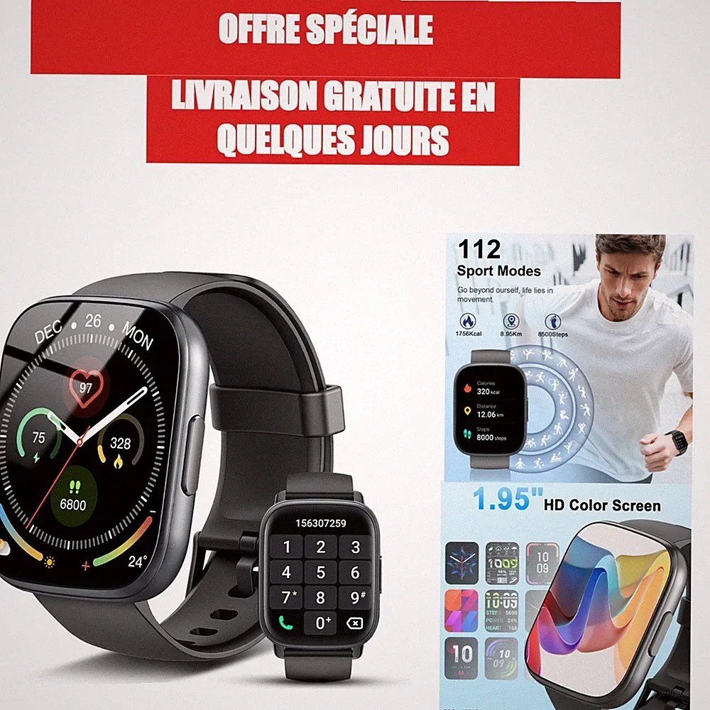 Smartwatch Herren Damen Bluetooth Anrufe 1.95" HD Touchscreen Fitnessuhr