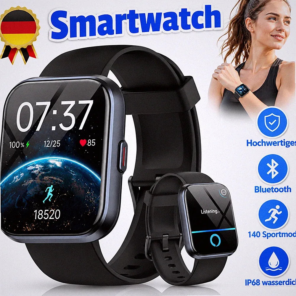 Smartwatch Herren Damen Fitness Tracker Herzfrequenz Pulsuhr Blutdruck Bluetooth