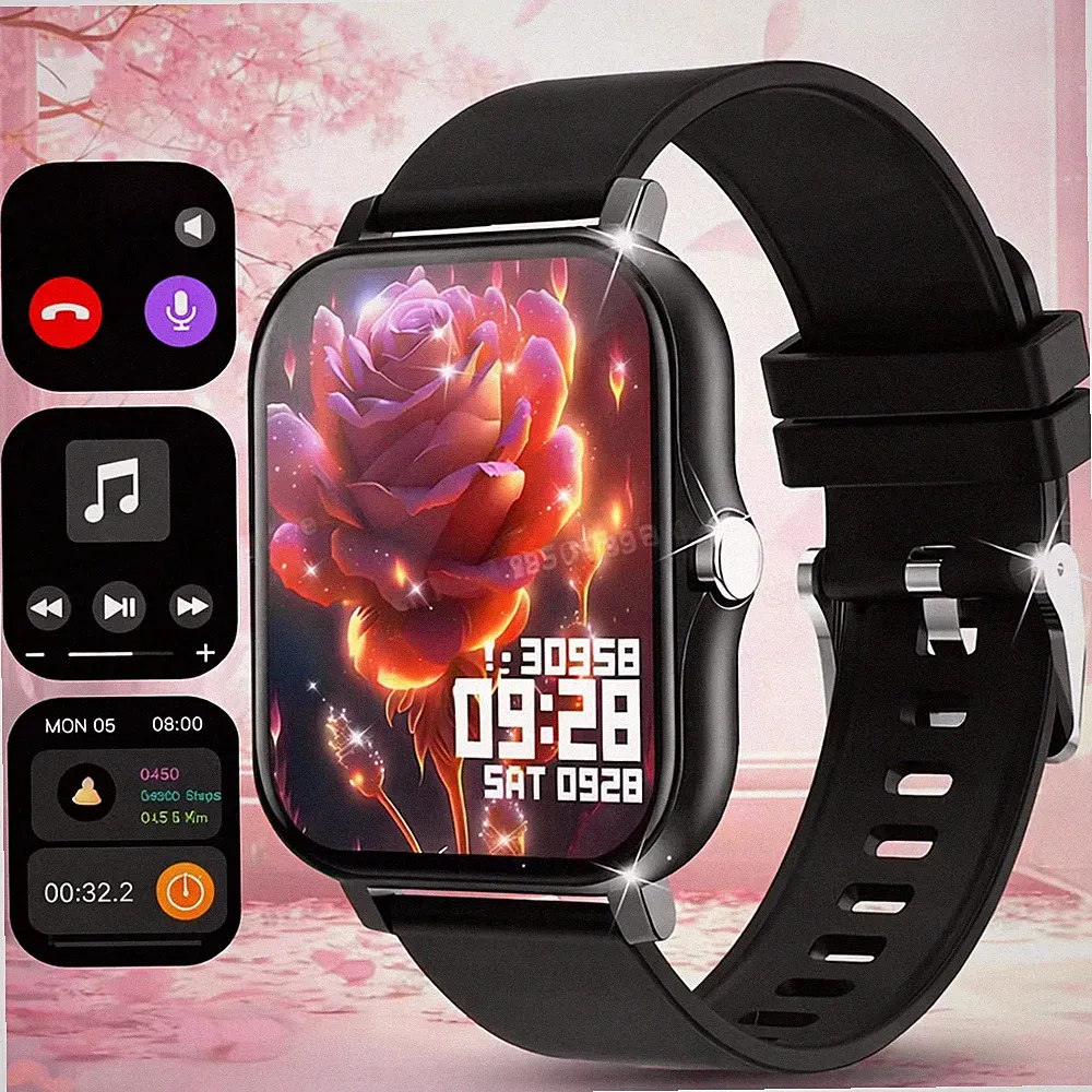 Smartwatch Herren Damen Fitnessuhr, Bluetooth,Silber, Gold, Rosa
