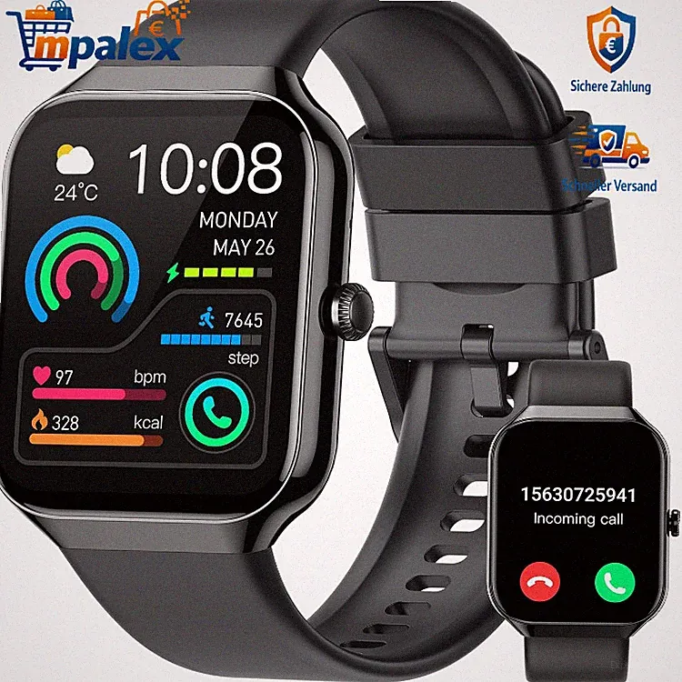 Smartwatch Herren Damen Fitnessuhr Herzfrequenz Schlafmonitor Schrittzähler 1.9