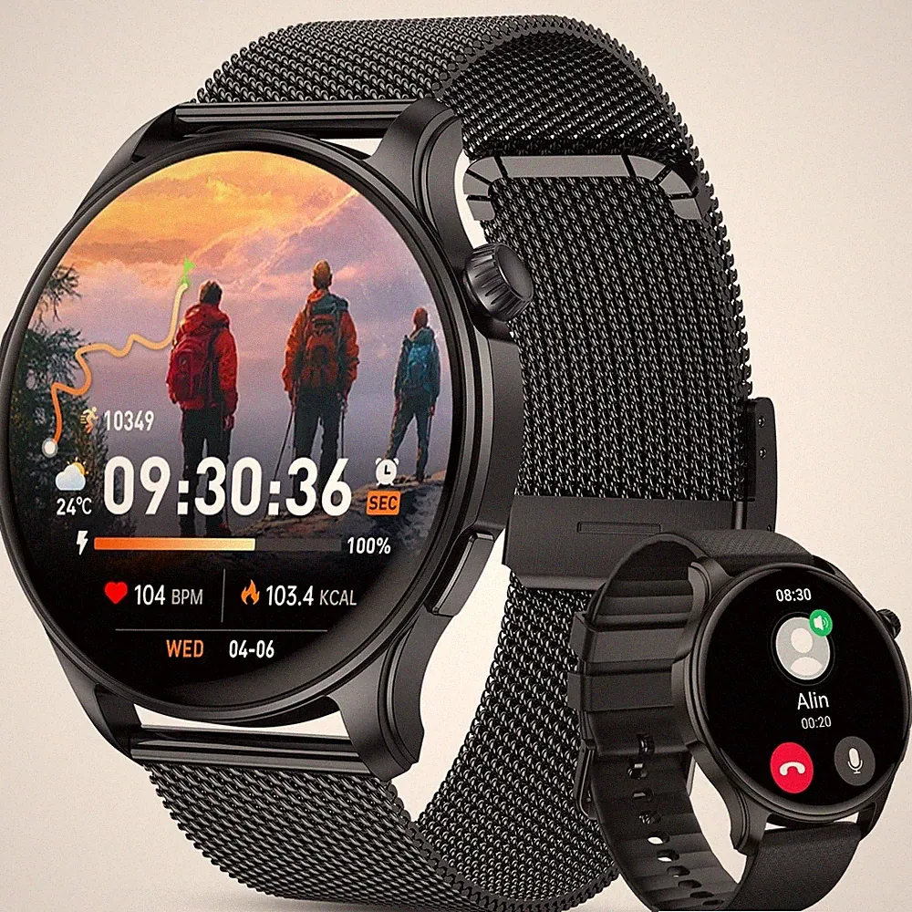 Smartwatch Herren Damen Fitnessuhr mit Bluetooth Anruf AMOLED 120 Sportmodi