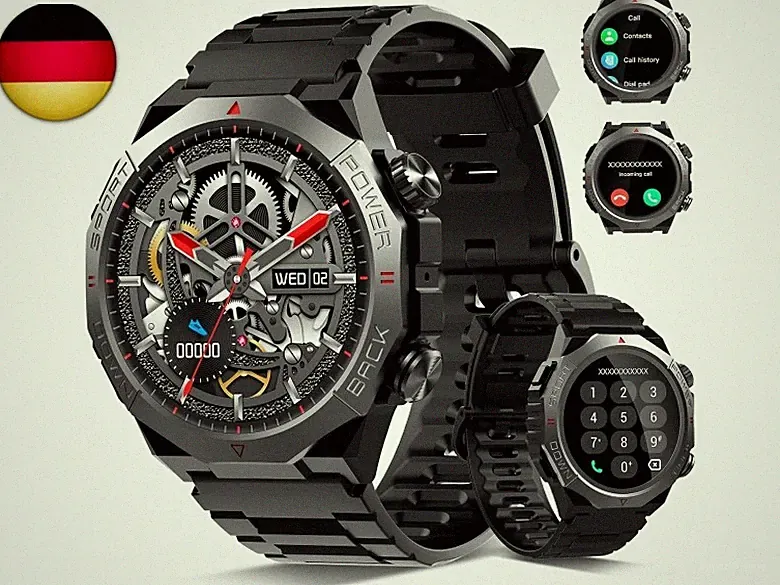 Smartwatch Herren Damen, Militär Smart Watch mit Telefonfunktion, 1,39"HD
