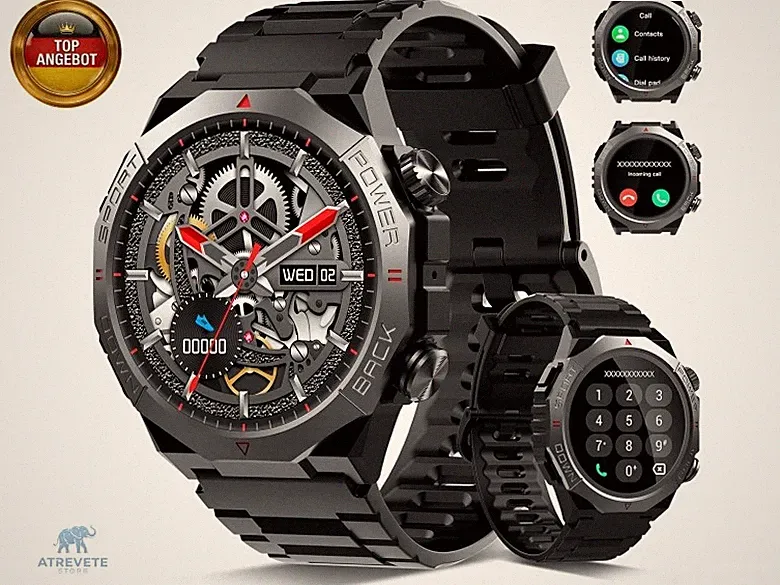 Smartwatch Herren Damen, Militär Smart Watch mit Telefonfunktion, 1,39"HD