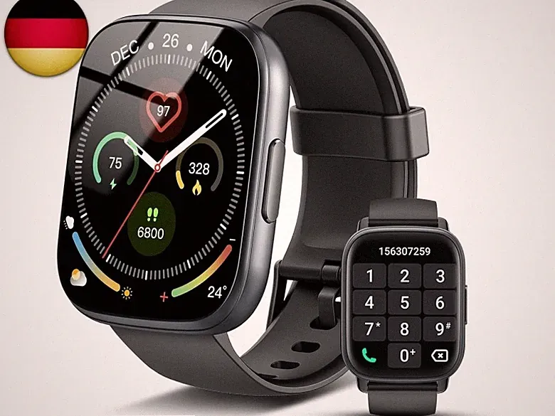 Smartwatch Herren Damen mit Bluetooth Anrufe, 1.95" HD Touchscreen, Fitnessuhr