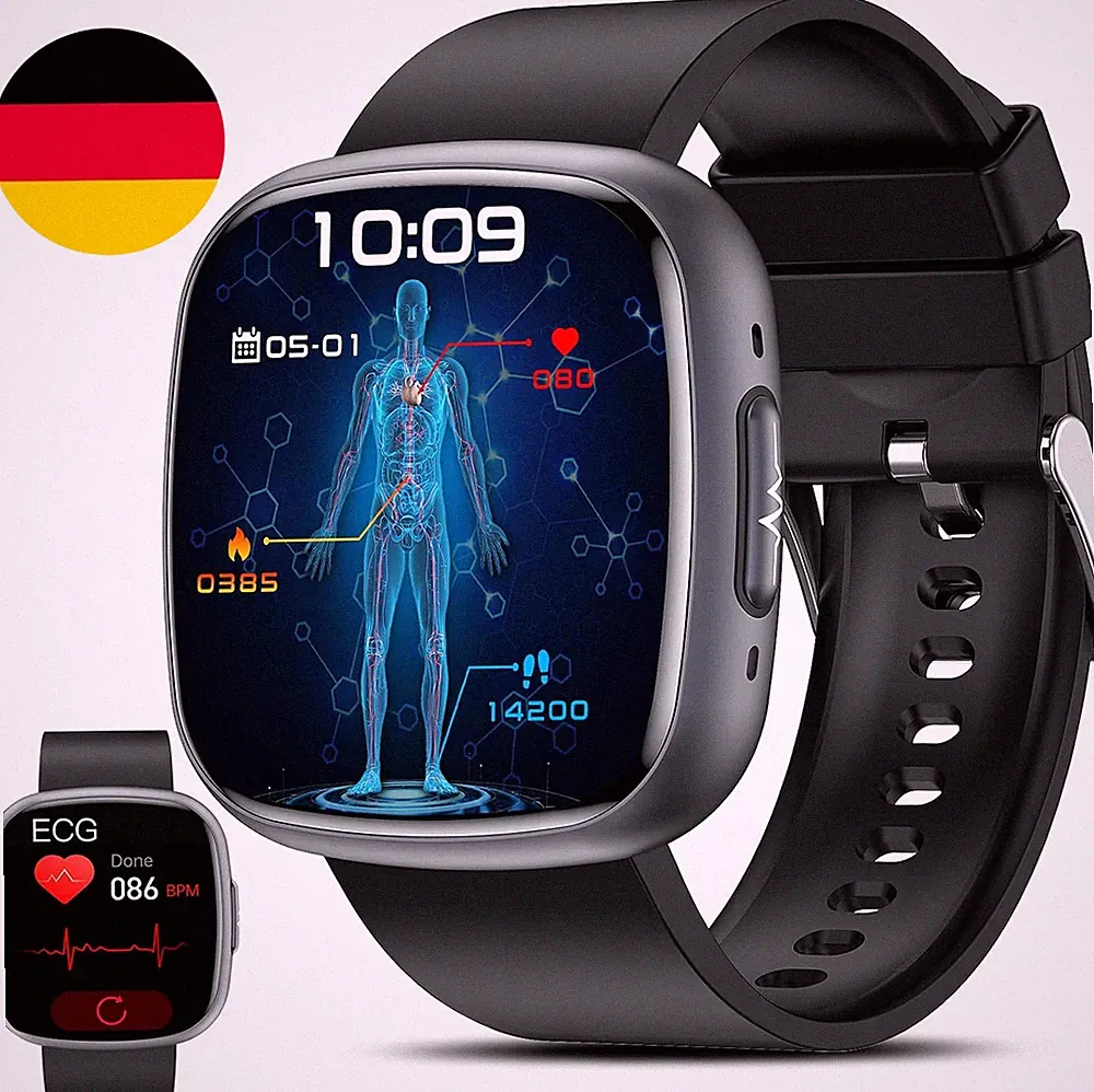 Smartwatch Herren Damen Mit Ekg+Hrv/Blutdruck/Bmi/Harnsäure, 1.75'' HD Gesundhei