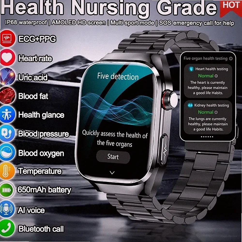 Smartwatch Herren Damen mit EKG PPG Blutdruck Körperanalyse Gesundheit HD Anruf