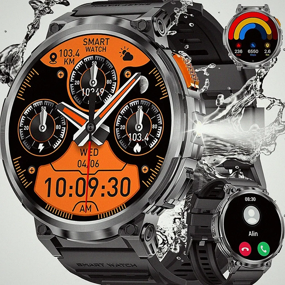 Smartwatch Herren Damen mit LED Taschenlampe Telefonfunktion für iPhone Samsung
