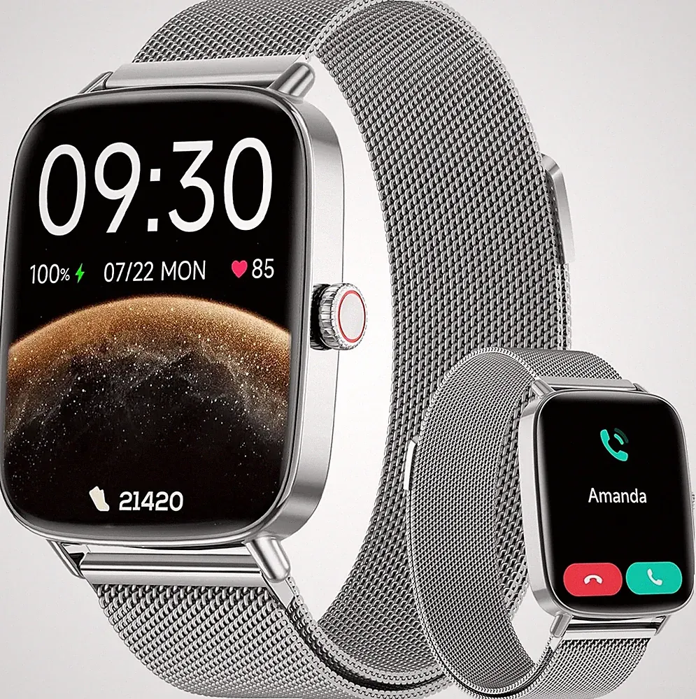 Smartwatch Herren Damen mit Telefonfunktion, 1,85" Fitnessuhr Smart Watch, 100
