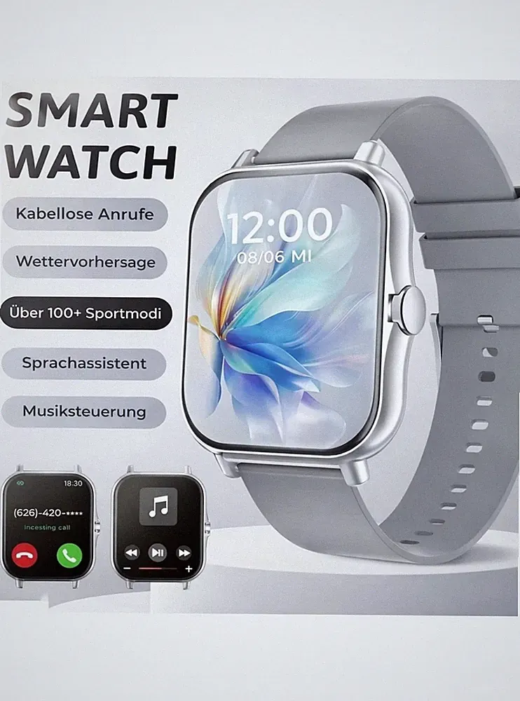 Smartwatch Herren Damen Mit Telefonfunktion|Fitness Tracker Sport|Music|Silber