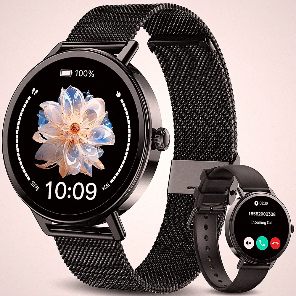 Smartwatch Herren Damen mit Telefonfunktion Fitnessuhr für Android & iOS-Schwarz