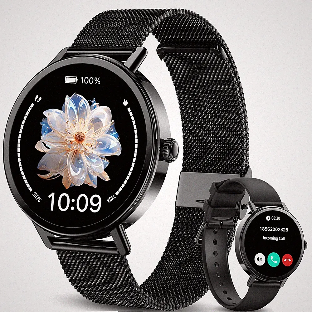 Smartwatch Herren Damen mit Telefonfunktion Fitnessuhr für Android & iOS-Schwarz