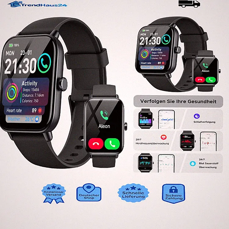 Smartwatch Herren Damen Wasserdicht Fitnessuhr mit Alexa WhatsApp