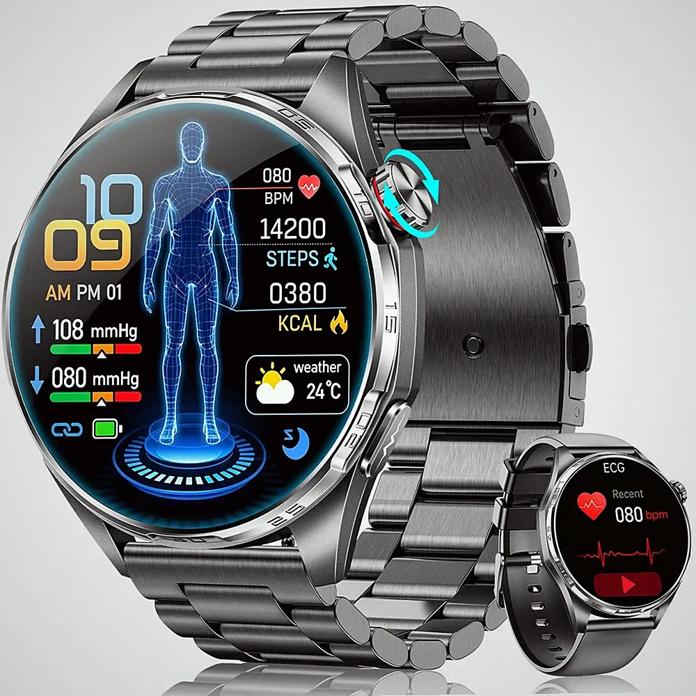 Smartwatch Herren ECG HRV BMI MET Gesundheitscheck AMOLED Display Schwarz 2026