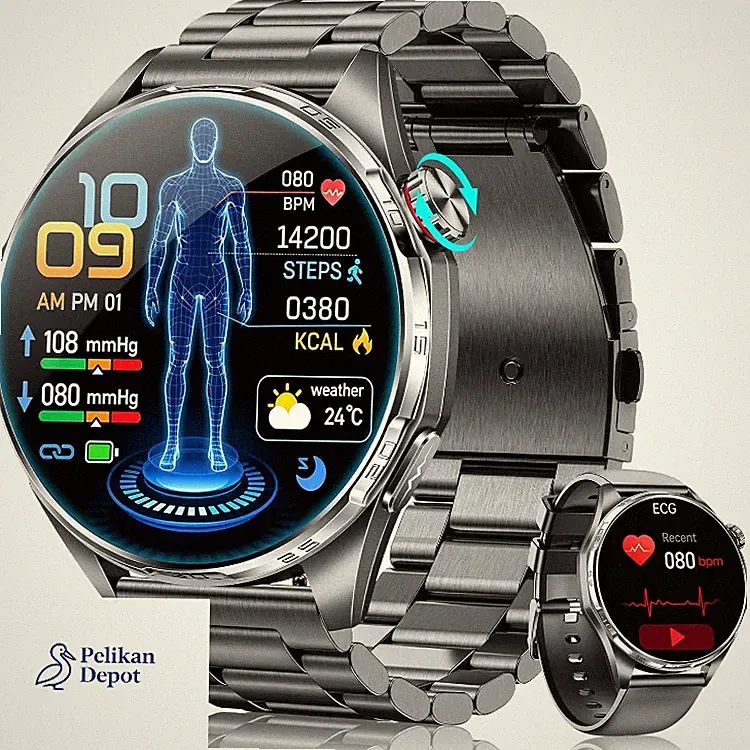 Smartwatch Herren ECG HRV BMI MET Gesundheitscheck Schwarz