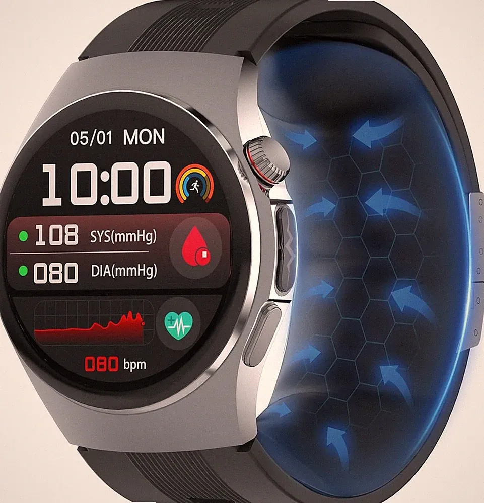 Smartwatch Herren EKG Blutdruck Airbag AMOLED Gesundheitsuhr Schwarz