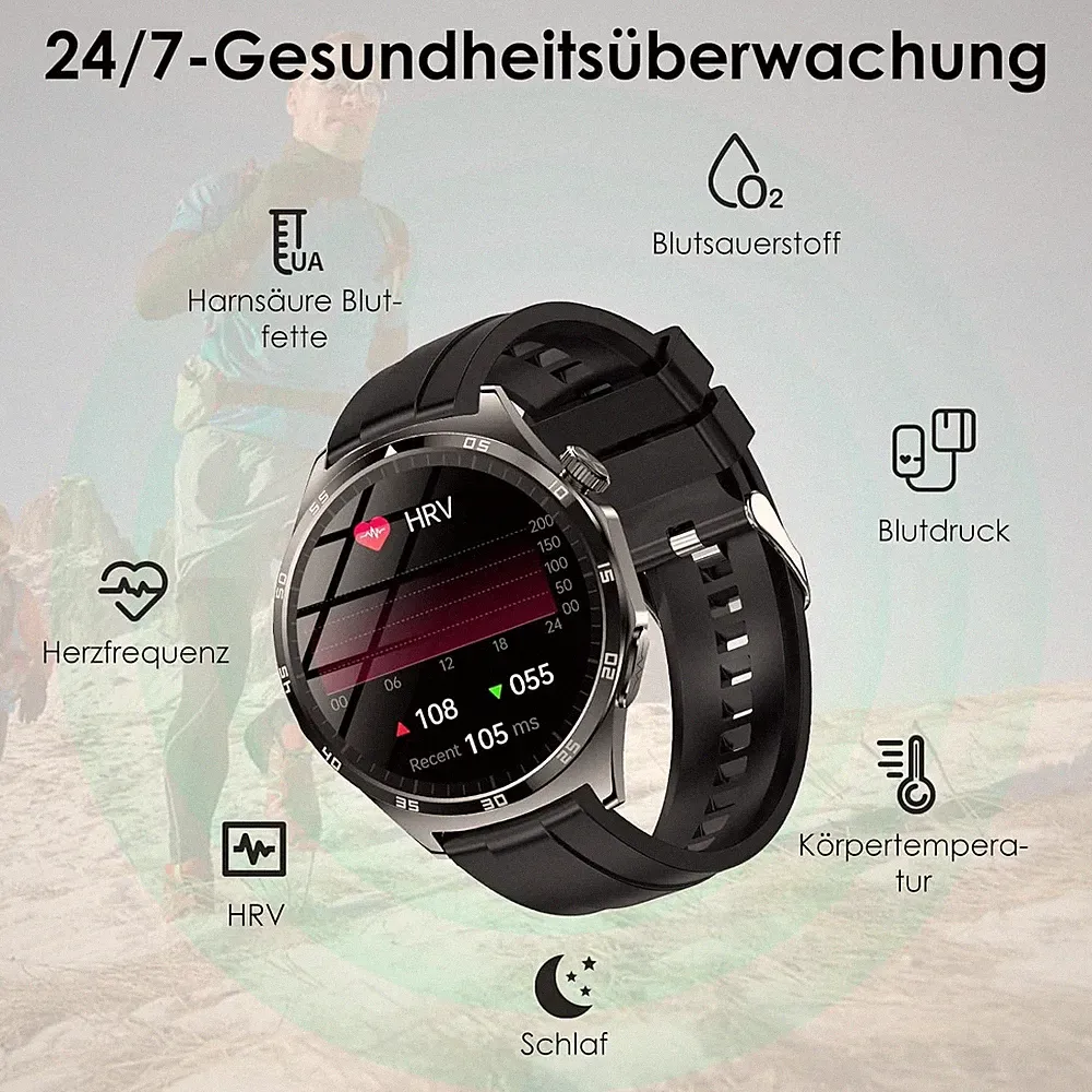 Smartwatch Herren EKG Blutdruckmessung Bmi Harnsäure Schlaf-Monitor