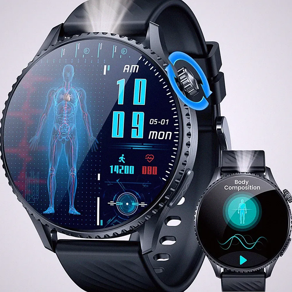 Smartwatch Herren EKG HRV Fitnessuhr AMOLED Bluetooth Telefon IP67 Android iOS