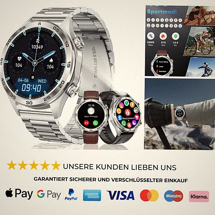 Smartwatch Herren Fitness Armbanduhr Blutdruckmessung Wasserdicht 1,52