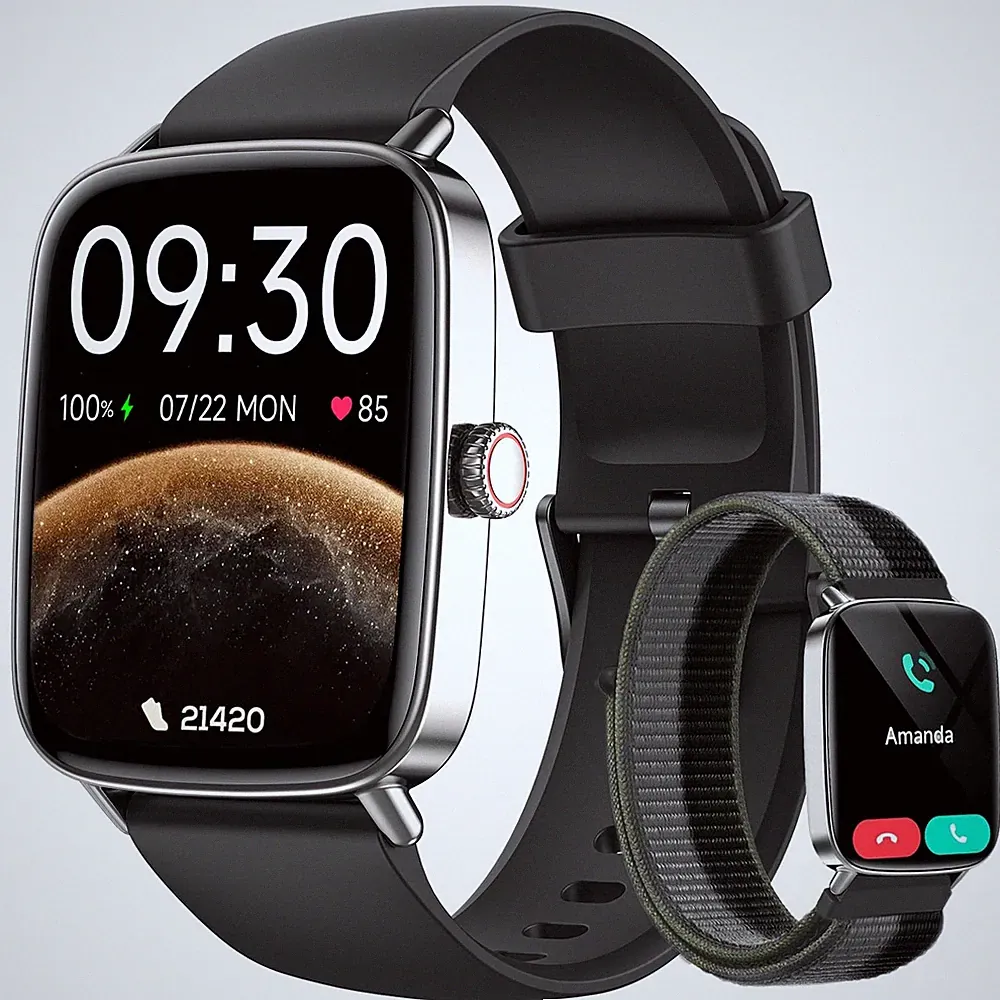Smartwatch Herren Fitnessuhr 1,85 Telefonfunktion 100+ Sportmodi Tracker Schwarz