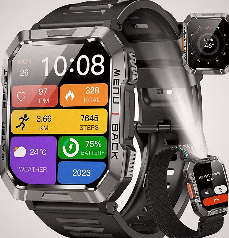 Smartwatch Herren, Fitnessuhr mit Telefonfunktion, Anrufe tätigen/empfangen