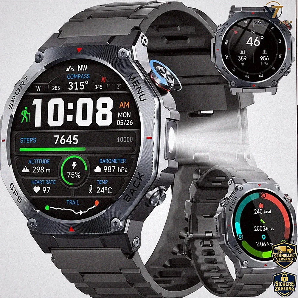 Smartwatch Herren GPS 1,43 Zoll Fitness Tracker 24/7 Herzfrequenz 5ATM