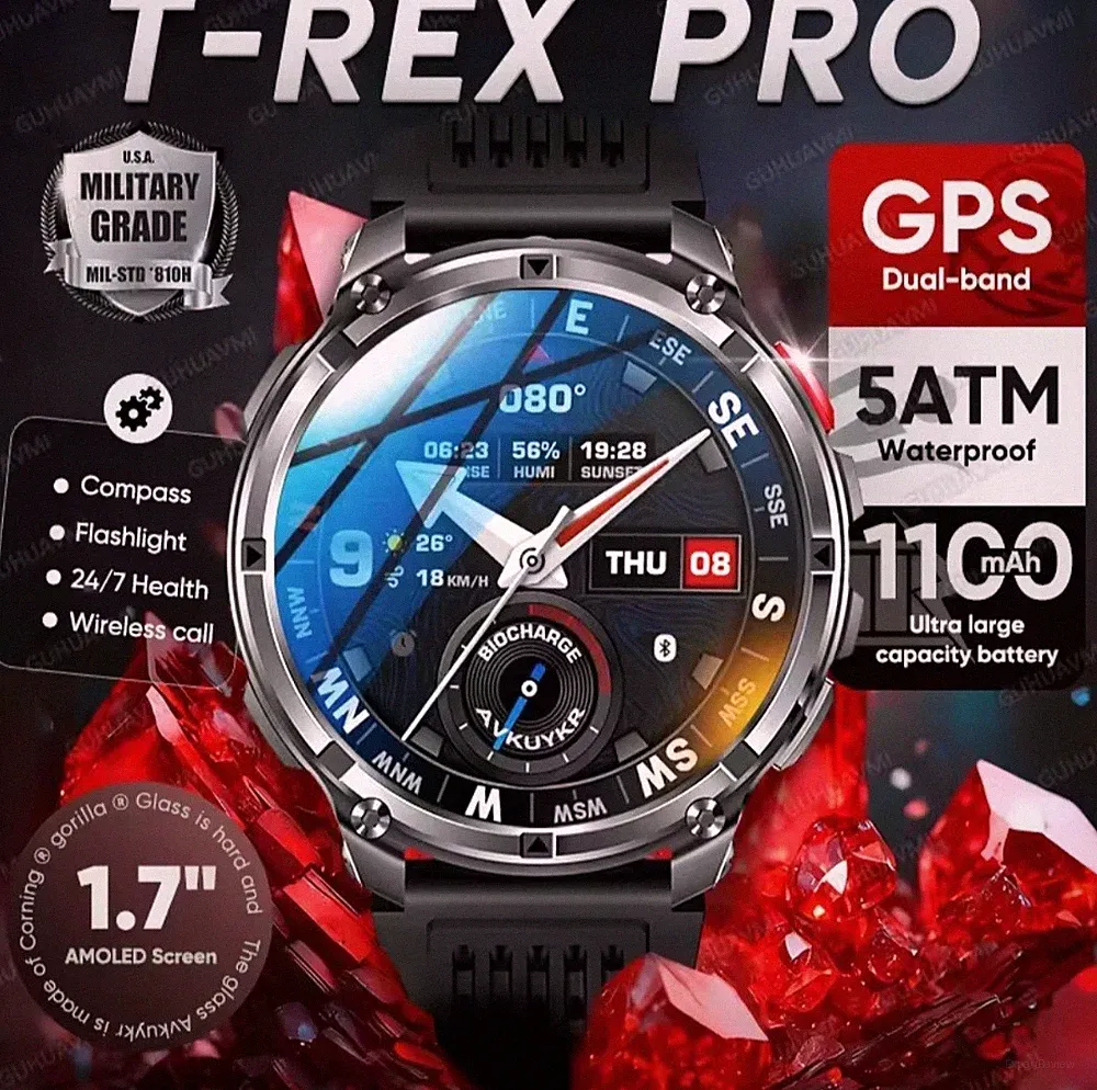 Smartwatch Herren GPS Bluetooth Telefonieren Outdoor Militär AMOLED 1,7" Fitness