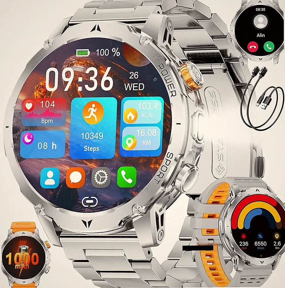 Smartwatch Herren Männer mit Telefonfunktion Armbanduhr für iOS Android Outdoor