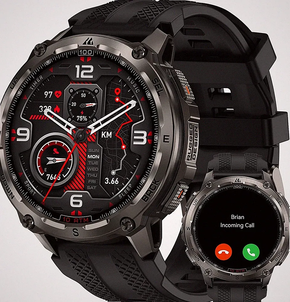 Smartwatch Herren Militär 1,43" AMOLED Edelstahl 10ATM Wasserdicht 180+