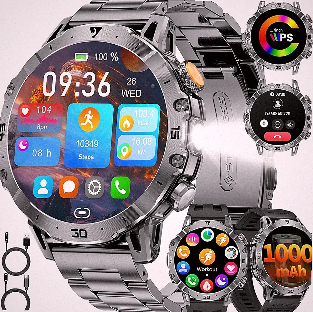 Smartwatch Herren Militär 1,7” HD Großes Display mit Telefonfunktion iOS Android